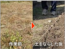 利用者とスタッフで畑の畝つくり